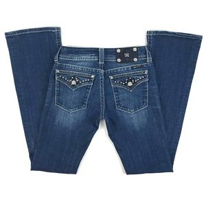Miss Me Dark Wash Boot Cut Bling Flap Pocket Jeans